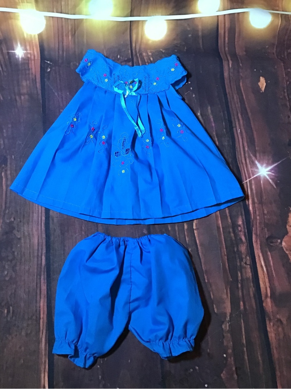 Vibrant blue 2 piece baby set ruffled dress W/bloomers